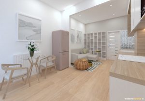 Návrh interiéru - Obývačka s kuchyňou - Bytový dizajn malého bytu s veľkou izbou